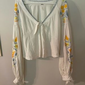 Free People White Embroidered Bodysuit